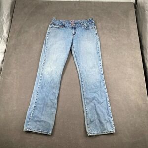 Wrangler Premium Patch Bootcut Jeans Womens 9/10x34 Blue Denim Stretch Low Rise